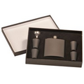 6 oz Black Stainless Steel Flask Set in Black Presentation Box